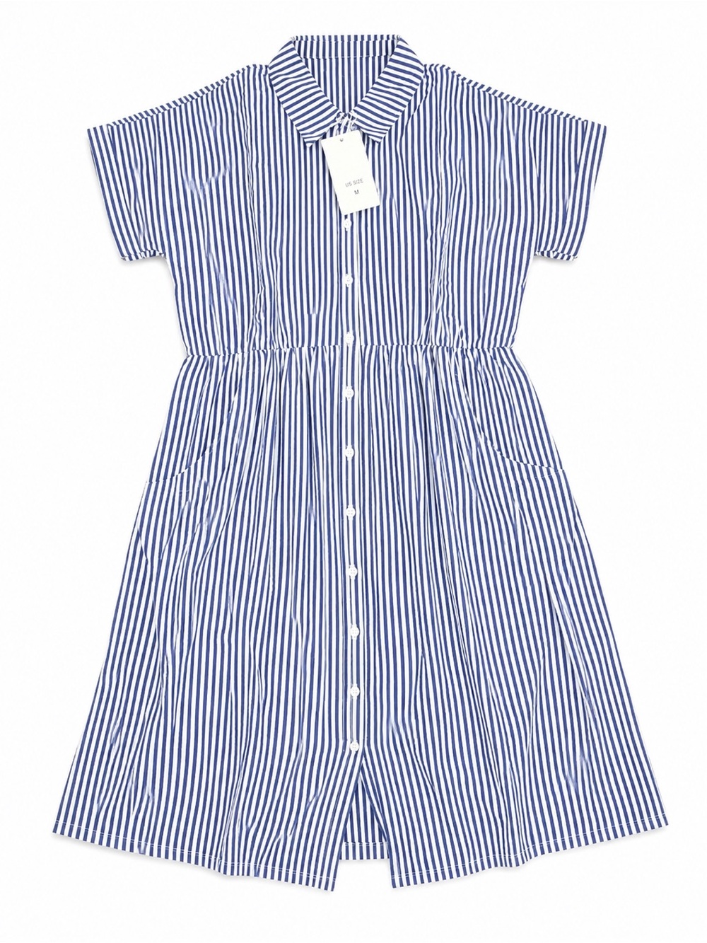 Striped Blue and White Button-Up Shirt Dress